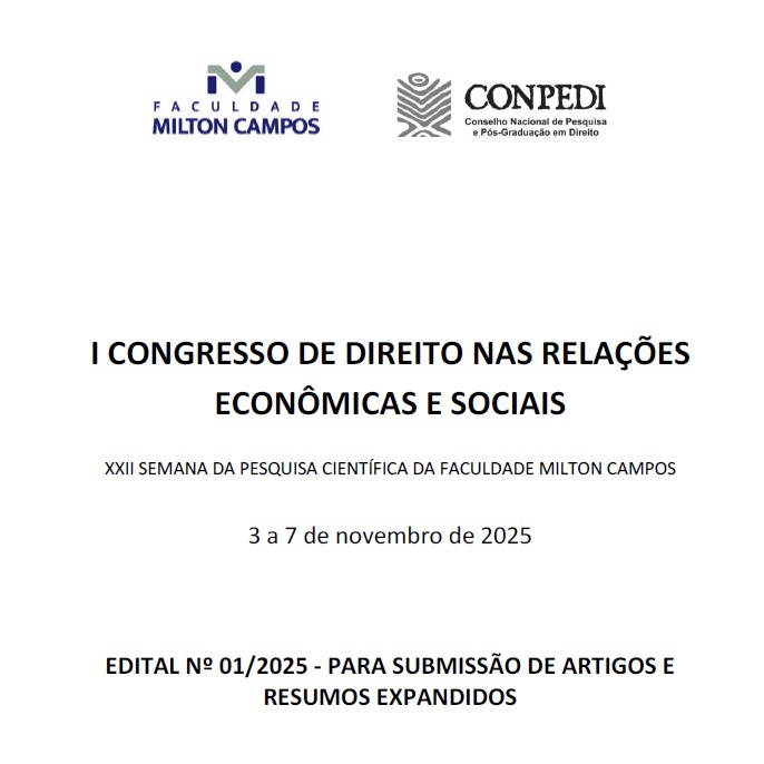 Estão abertas as inscrições e a submissão de resumos expandidos para o I Congresso de Direito nas Relações Econômicas e Sociais